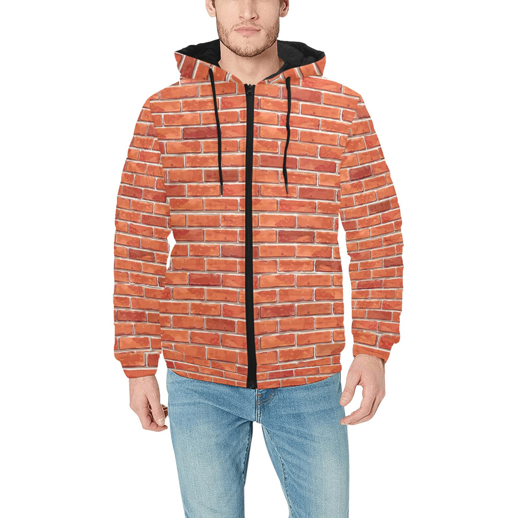 Brick Printed Pattern Print Design 03 Men's Padded Hooded Jacket