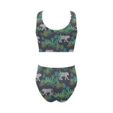 white bengal tigers tropical plant Chest Bowknot High Waisted Bikini Swimsuit