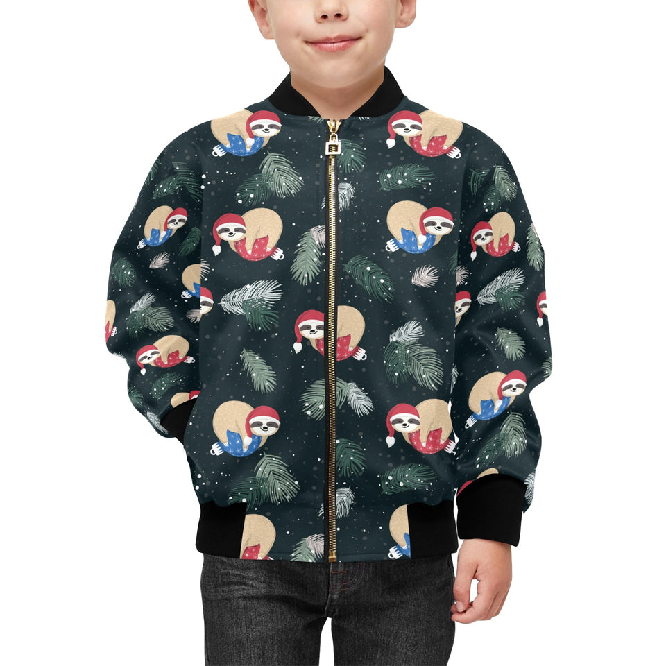 Cute sloths sleeping christmas ball santa hat patt Kids' Boys' Girls' Bomber Jacket