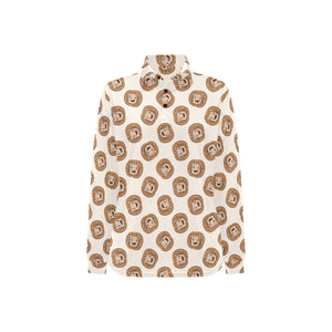 Lion Pattern Print Design 01 Women's Long Sleeve Polo Shirt