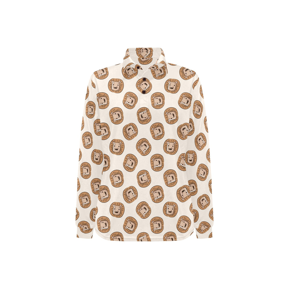 Lion Pattern Print Design 01 Women's Long Sleeve Polo Shirt