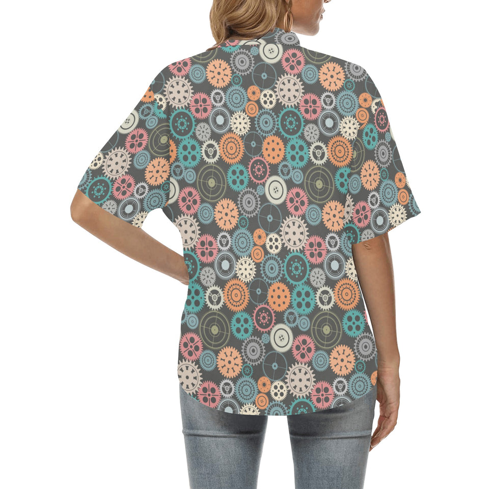 Gear Pattern Print Design 05 Women's All Over Print Hawaiian Shirt