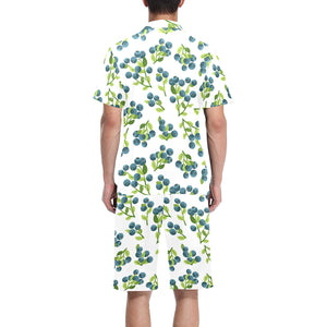 blueberry white background Men's V-Neck Short Pajama Set