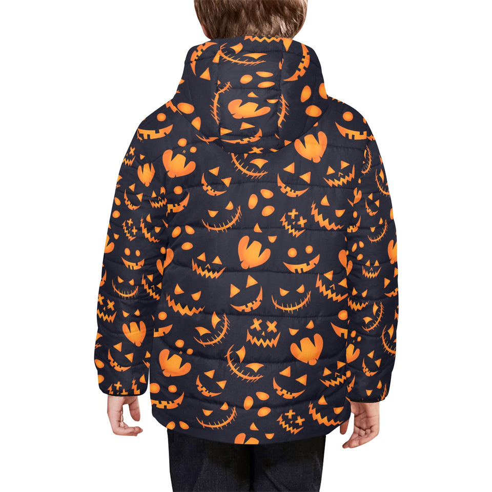 Halloween pattern Pumpkin background Kids' Boys' Girls' Padded Hooded Jacket