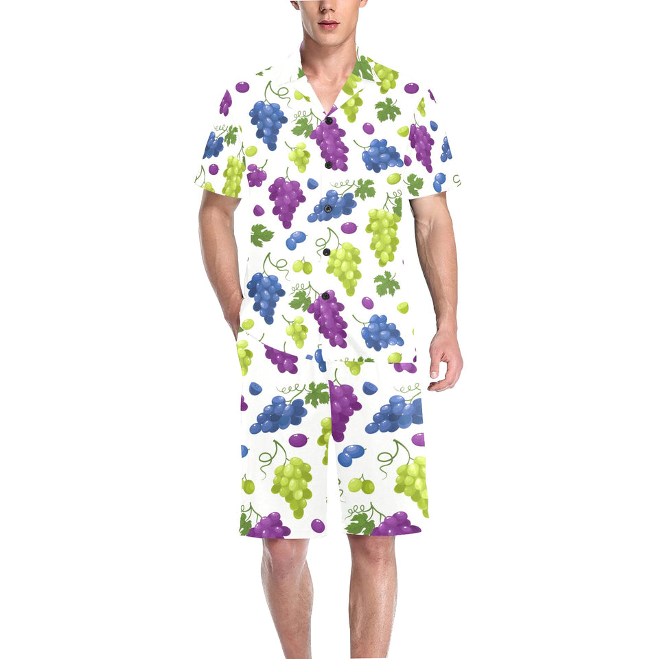 Grape pattern Men's V-Neck Short Pajama Set