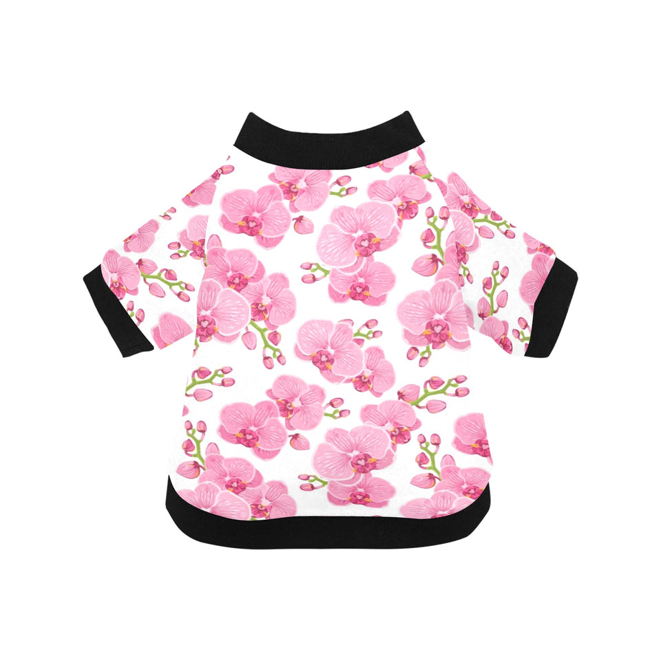 pink purple orchid pattern background All Over Print Pet Dog Round Neck Fuzzy Shirt