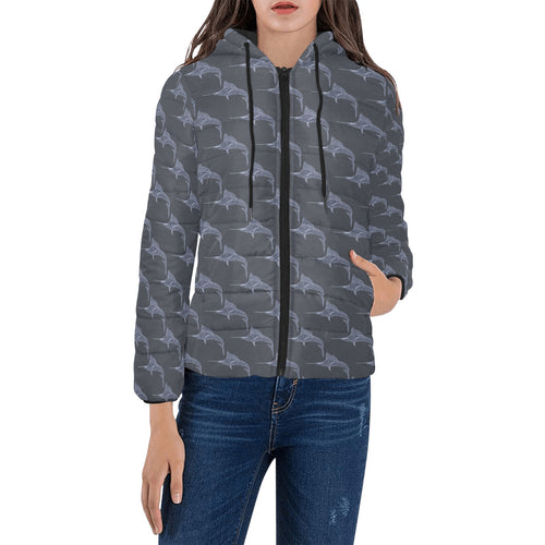 Swordfish Pattern Print Design 03 Women's Padded Hooded Jacket