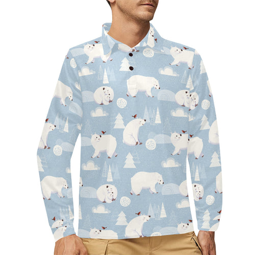 Cute polar bears Christmas decoration pattern Men's Long Sleeve Polo Shirt