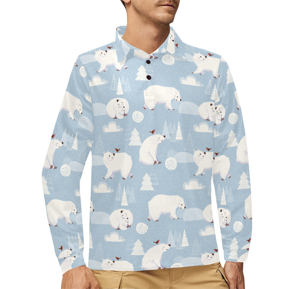 Cute polar bears Christmas decoration pattern Men's Long Sleeve Polo Shirt