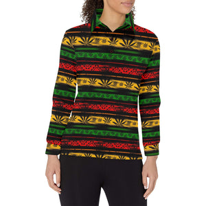 Canabis Marijuana Weed Pattern Print Design 04 Women's Long Sleeve Polo Shirt