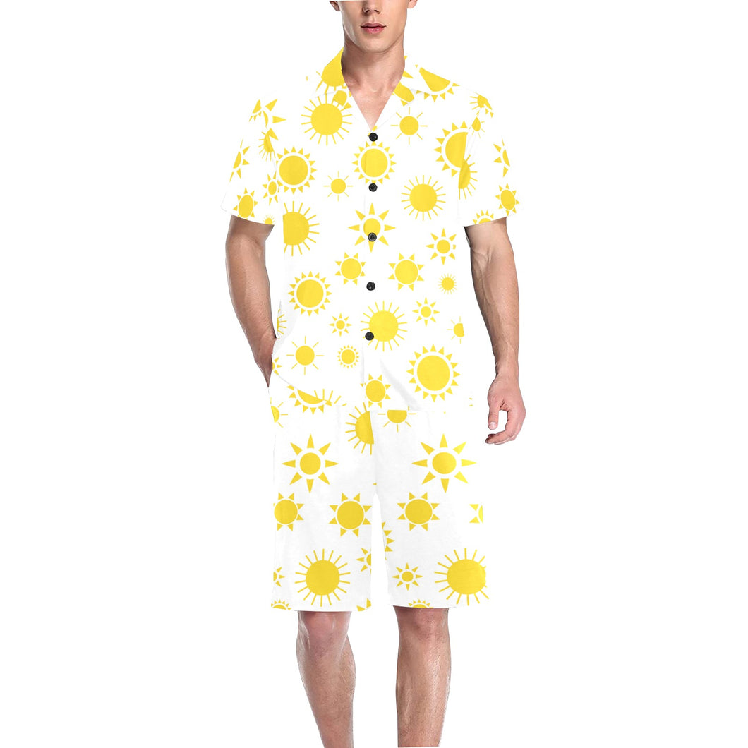 Sun pattern Men's V-Neck Short Pajama Set