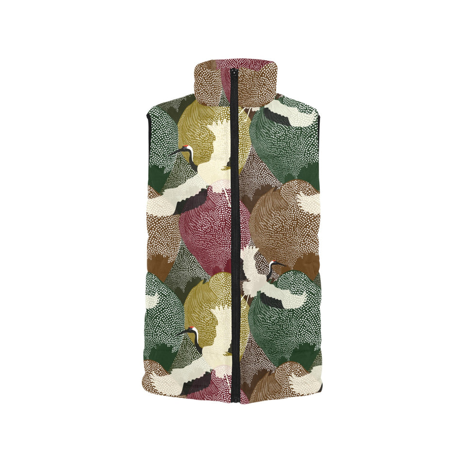Japanese cranes flying forest dot pattern Women's Padded Vest