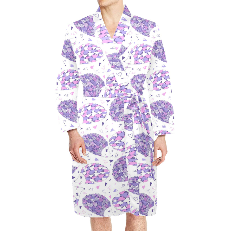 Hedgehog Pattern Print Design 05 Men's Long Sleeve Belted Night Robe