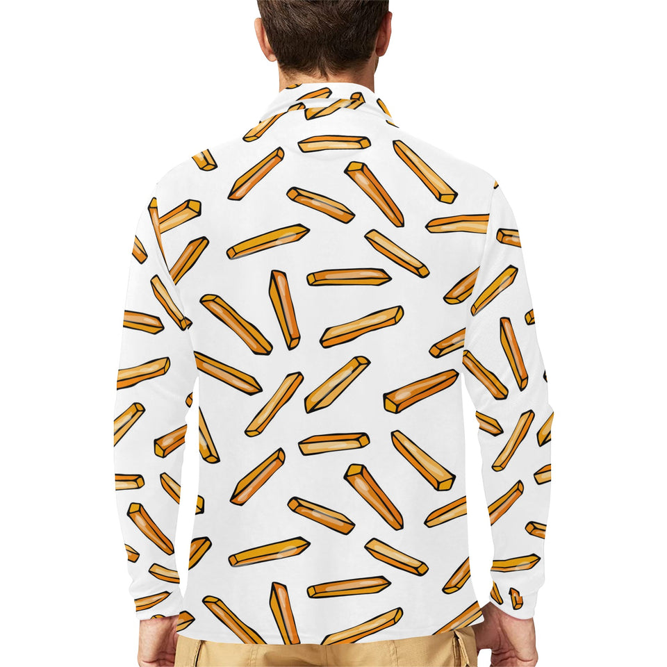 French fries potato pattern Men's Long Sleeve Polo Shirt