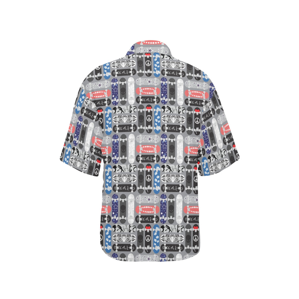 Skate Board Pattern Print Design 04 Women's All Over Print Hawaiian Shirt