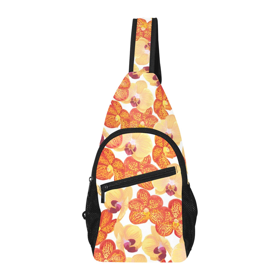 Orange yellow orchid flower pattern background All Over Print Chest Bag
