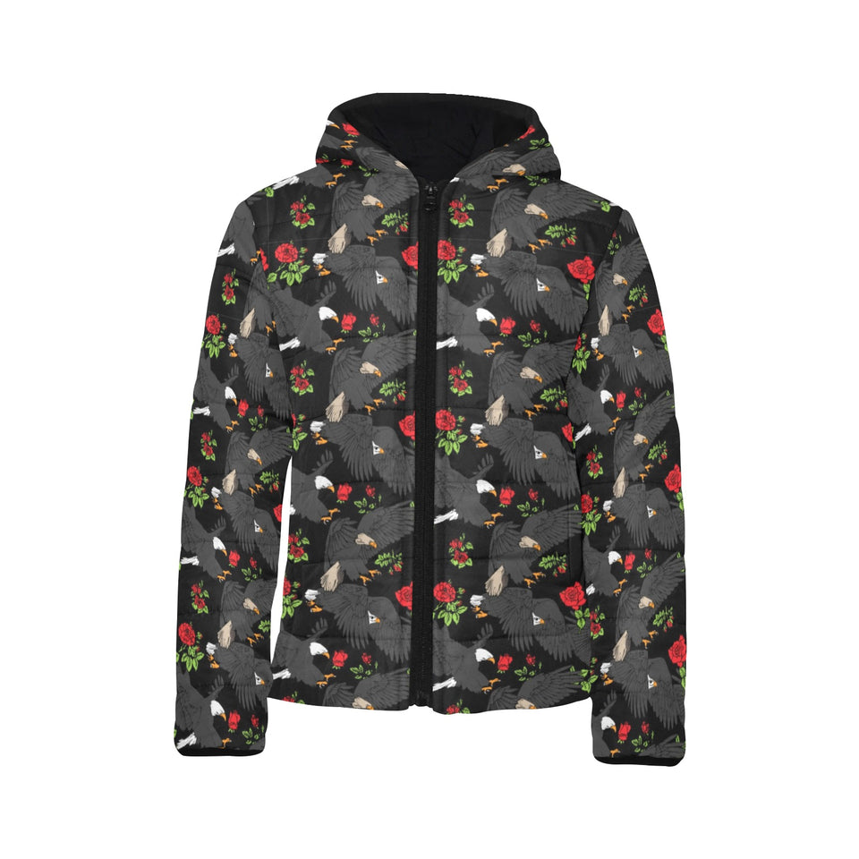 Eagle Pattern Print Design 04 Kids' Boys' Girls' Padded Hooded Jacket