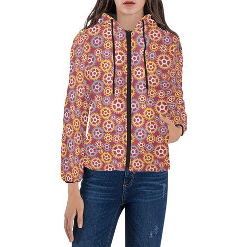 Gear Pattern Print Design 04 Women's Padded Hooded Jacket
