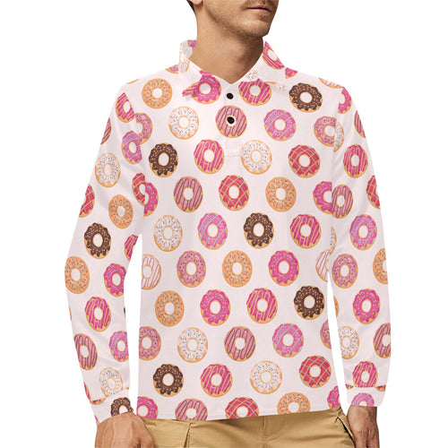 Colorful donut pattern Men's Long Sleeve Polo Shirt