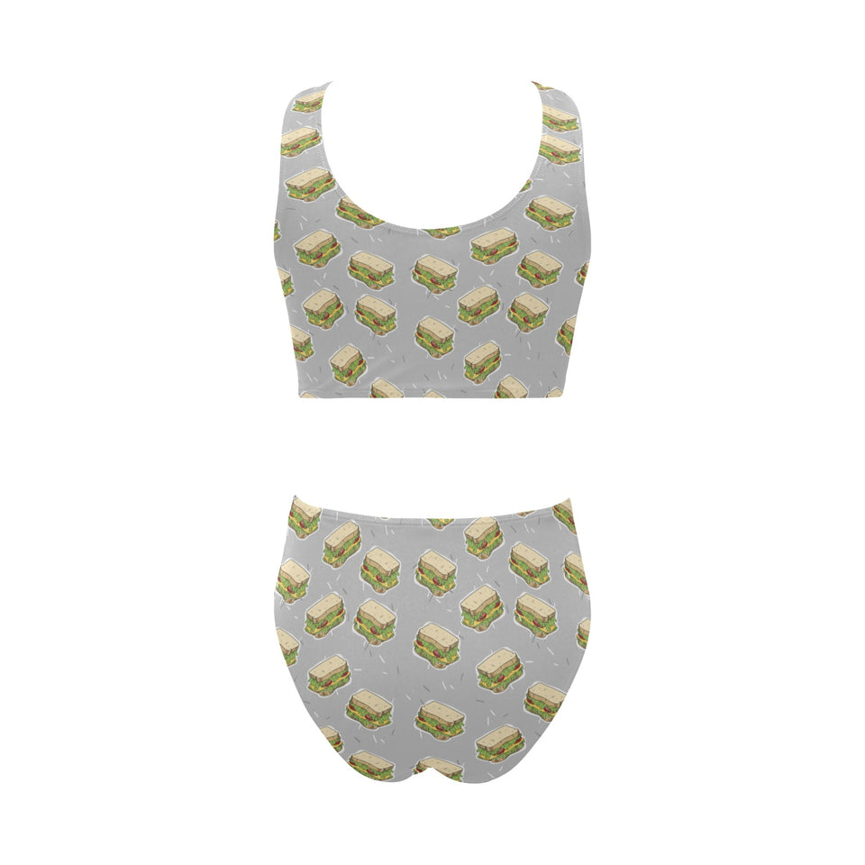 Sandwich Pattern Print Design 05 Chest Bowknot High Waisted Bikini Swimsuit