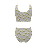 Sandwich Pattern Print Design 05 Chest Bowknot High Waisted Bikini Swimsuit