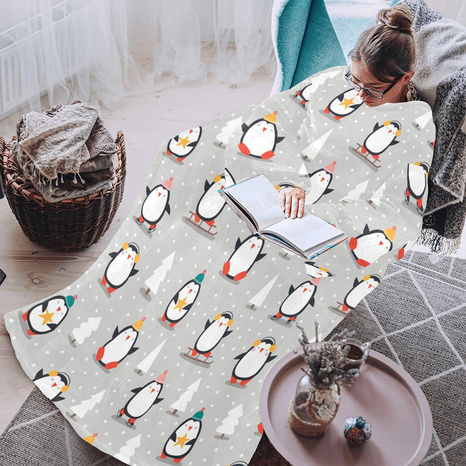 Cute Penguin christmas pattern Blanket Robe with Sleeves