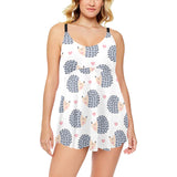 Hedgehog Pattern Print Design 04 Chest Sexy Pleated Two Piece Swim Dress