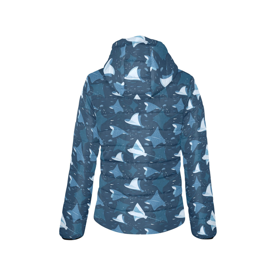 Stingray Pattern Print Design 04 Women's Padded Hooded Jacket