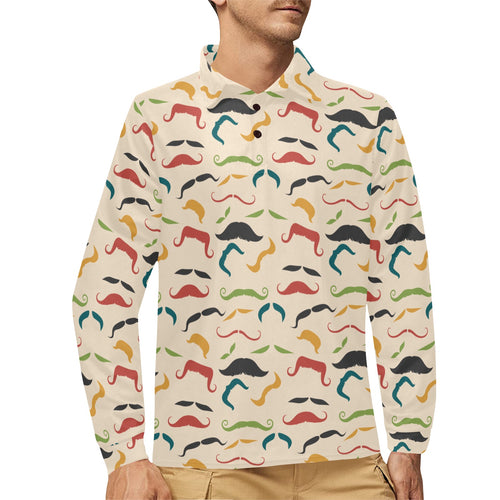Mustache Beard Pattern Print Design 03 Men's Long Sleeve Polo Shirt