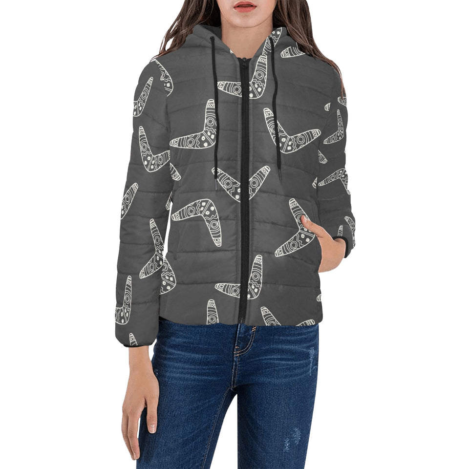 Hand drawn boomerang Australian aboriginal ornamen Women's Padded Hooded Jacket