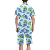 Watercolor grape pattern Men's V-Neck Short Pajama Set