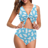 Cute white sea lion seals pattern Chest Bowknot High Waisted Bikini Swimsuit