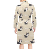 Cute Siberian Husky Men's Long Sleeve Belted Night Robe