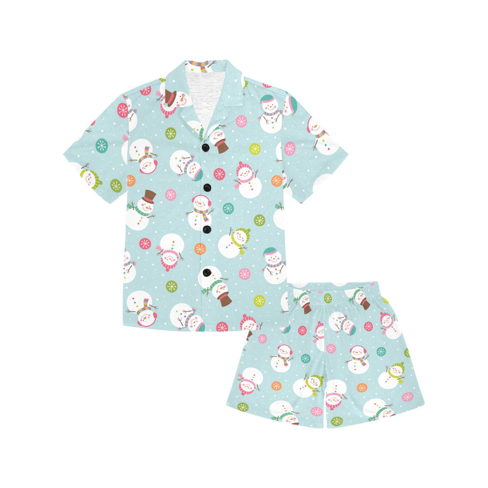 Cute snowman snowflake pattern Kids' Boys' Girls' V-Neck Short Pajama Set