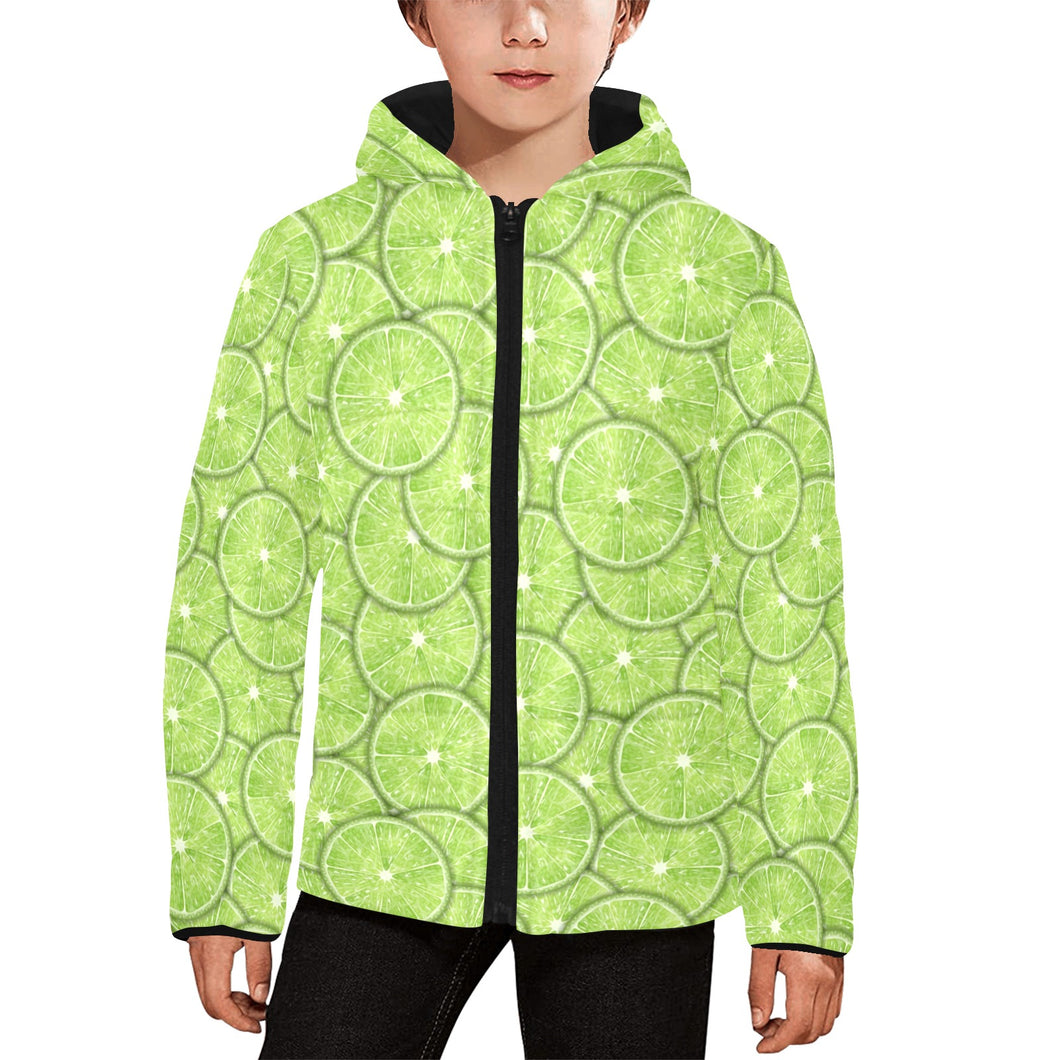 Slices of Lime pattern Kids' Boys' Girls' Padded Hooded Jacket