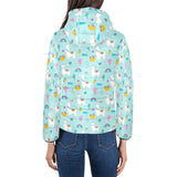 Llama alpaca cactus leaves pattern Women's Padded Hooded Jacket