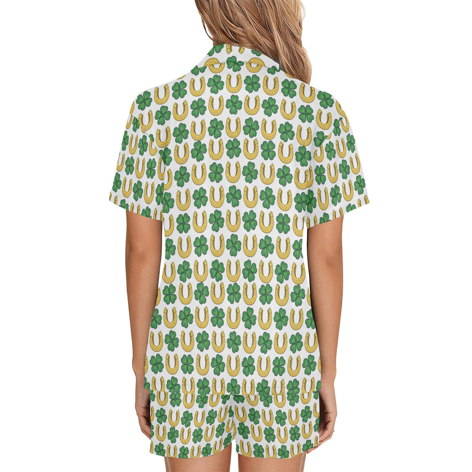 Horseshoes Pattern Print Design 04 Women's V-Neck Short Pajama Set