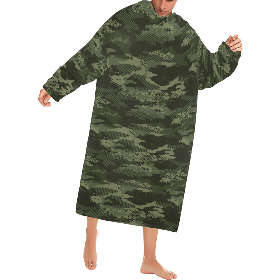 Digital Green camouflage pattern Blanket Robe with Sleeves