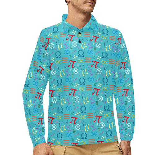 Math Pattern Print Design 02 Men's Long Sleeve Polo Shirt