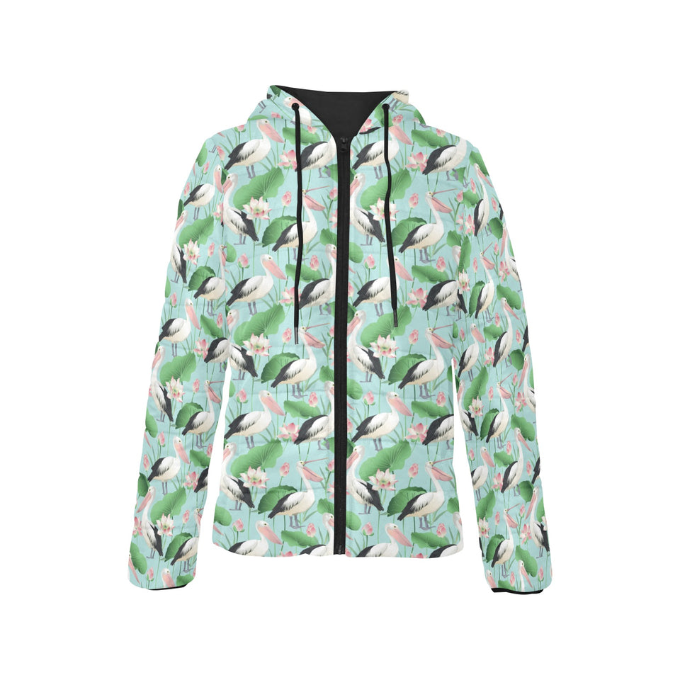 Pelican Pattern Print Design 01 Women's Padded Hooded Jacket