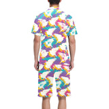 Colorful crow illustration pattern Men's V-Neck Short Pajama Set