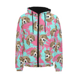 Beagle muzzles turquoise paint splashes pink patte Men's Padded Hooded Jacket