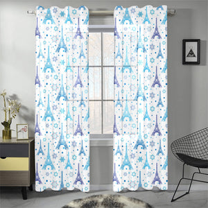 Blue Eiffel Tower Theme Pattern Print Design 01 Gauze Curtain