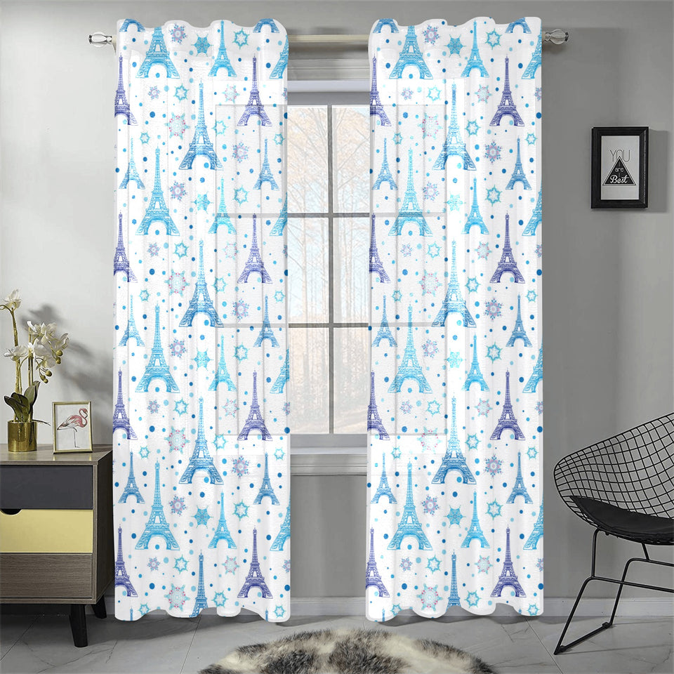 Blue Eiffel Tower Theme Pattern Print Design 01 Gauze Curtain