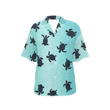 Sea turtle with blue ocean backgroud Women's All Over Print Hawaiian Shirt