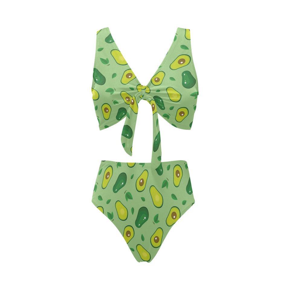 Avocado pattern green background Chest Bowknot High Waisted Bikini Swimsuit