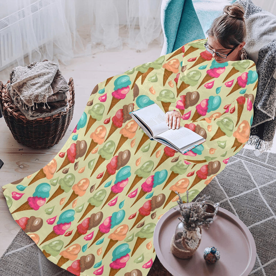 Colorful ice cream pattern Blanket Robe with Sleeves