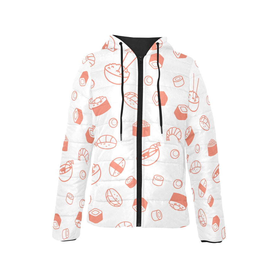 Sushi pattern Women's Padded Hooded Jacket