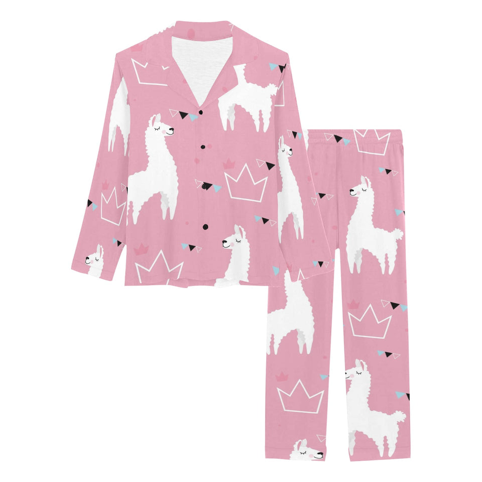 Llama Alpaca pink background Women's Long Pajama Set
