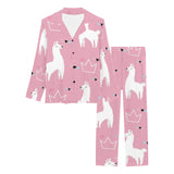Llama Alpaca pink background Women's Long Pajama Set